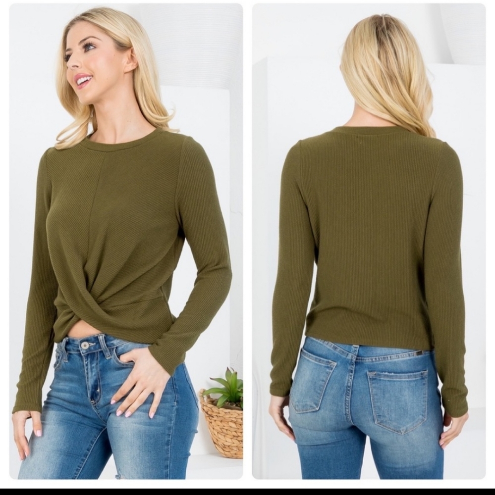 Criss Cross Ribbed Olive Top